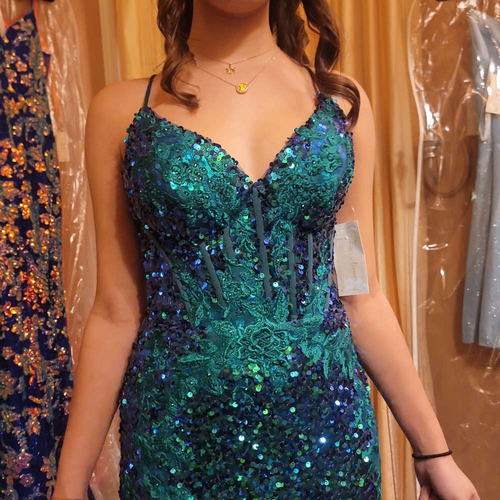 Elegant Sequin Evening Dress in Teal-NWT